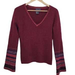 TRISTAN & ISEUT Red Pull Over Wool V Neck Sweater Size L